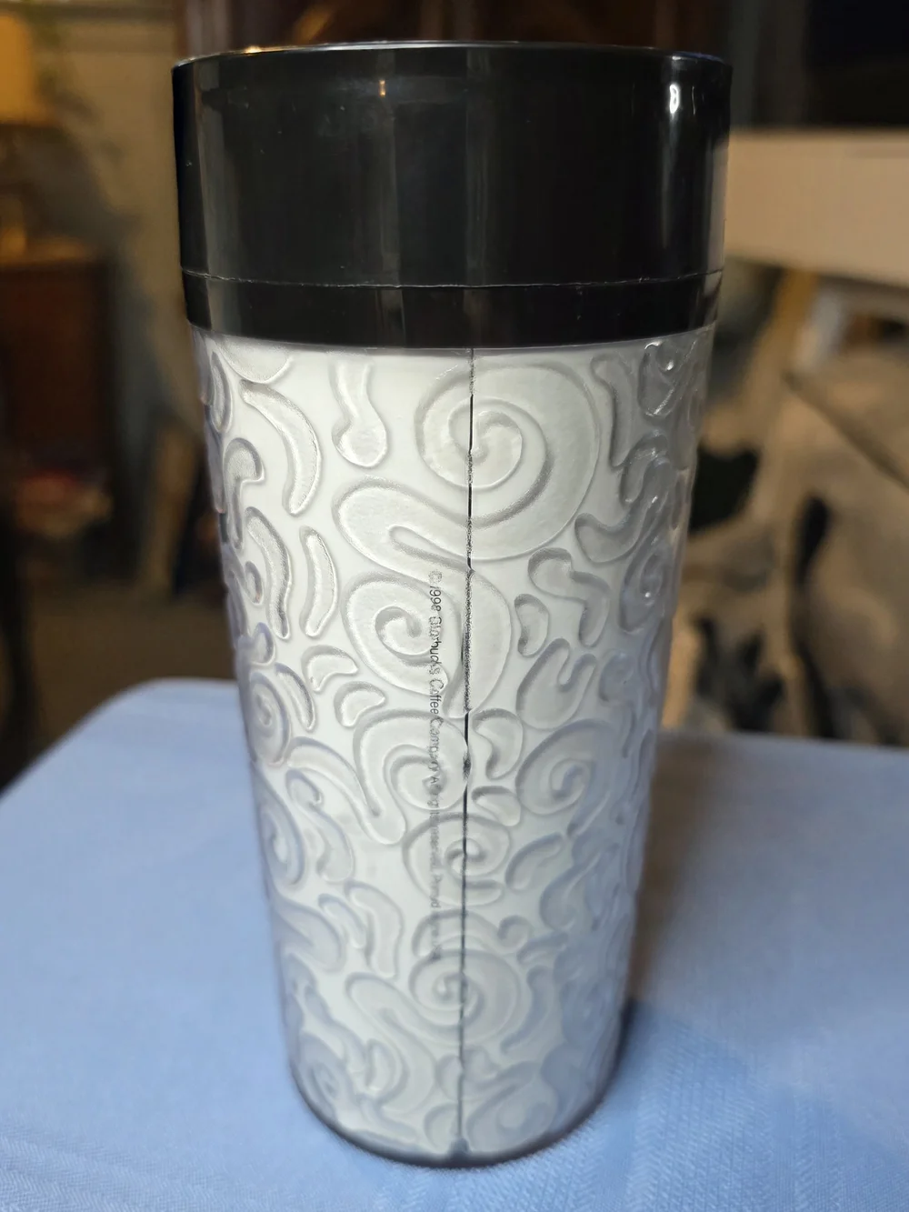 Starbucks Embossed Swirl Travel Tumbler White Black Reusable Coffee Cup with Lid